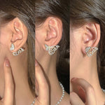 Load image into Gallery viewer, Korean Zircon And Pearl Butterfly Front Back Earrings
