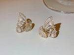 Load image into Gallery viewer, Korean Zircon And Pearl Butterfly Front Back Earrings
